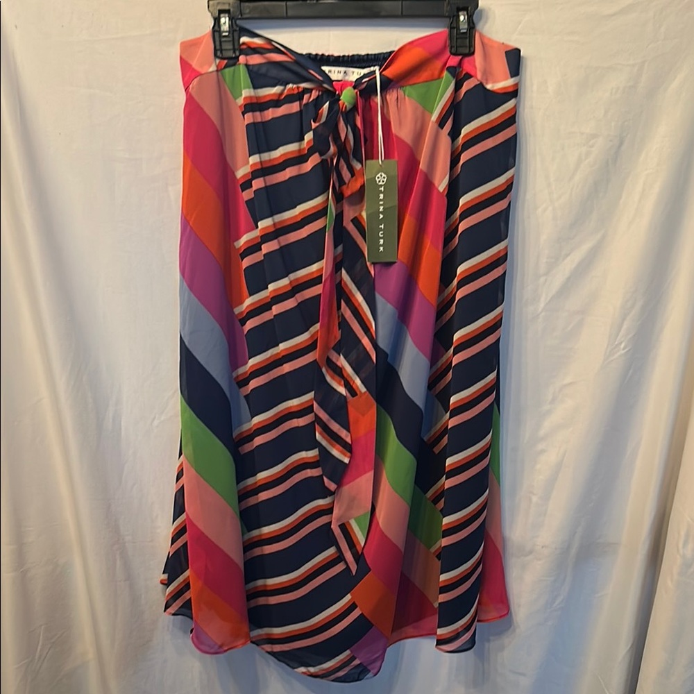$278 Trina Turk Womens Blue Striped Halter Self-Tie Sleeveless Mini Dress Size L - Picture 3 of 13